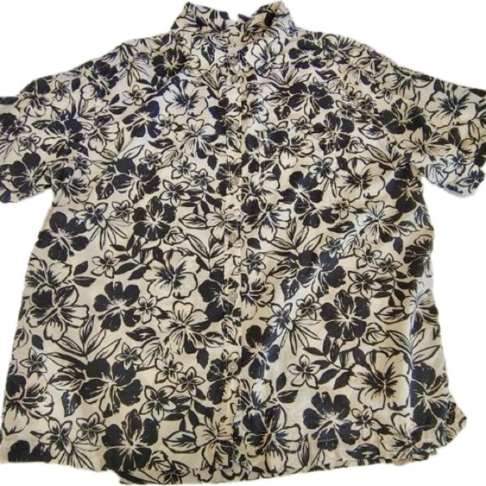American Eagle AOP Floral Button Up Men XL Short Sleeve Navy Casual 100% Cotton